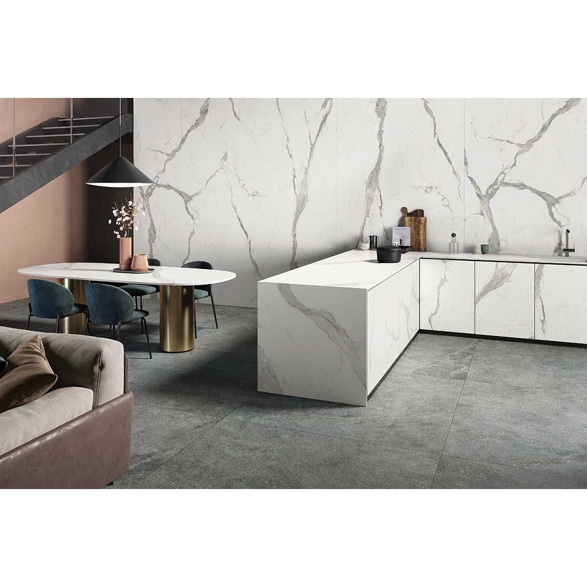 Set 10 Placi Tapet, Vivimall, 60 x 30 cm, Grosime 1.5 mm, din PVC, Model Imitatie de Marmura, Suprafata acoperita 1.8 mp, Gri Deschis - vivimall.ro