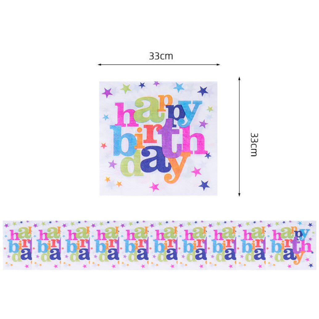 Set 10 Servetele Happy Birthday, Vivimall, pentru Petrecere, Tematica Aniversare, 33x33 cm, Multicolor - vivimall.ro