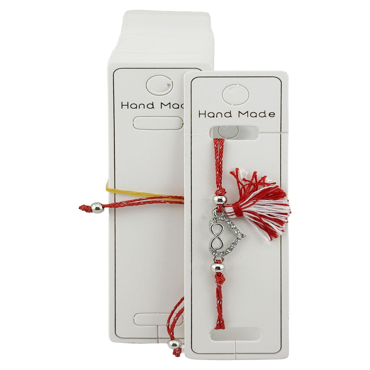 Ambalaje de Carton pentru Bratari, Flippy, Set 100 Bucati, Cartonase Suport Bratara, Model Hand Made, 11,5 x 3 cm, Alb - vivimall.ro