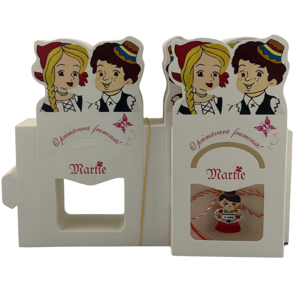 Set 100 Bucati Ambalaje de Carton pentru Martisoare, Vivimall, Cutii Brosa, Model Fata si Baiat, Alb - vivimall.ro