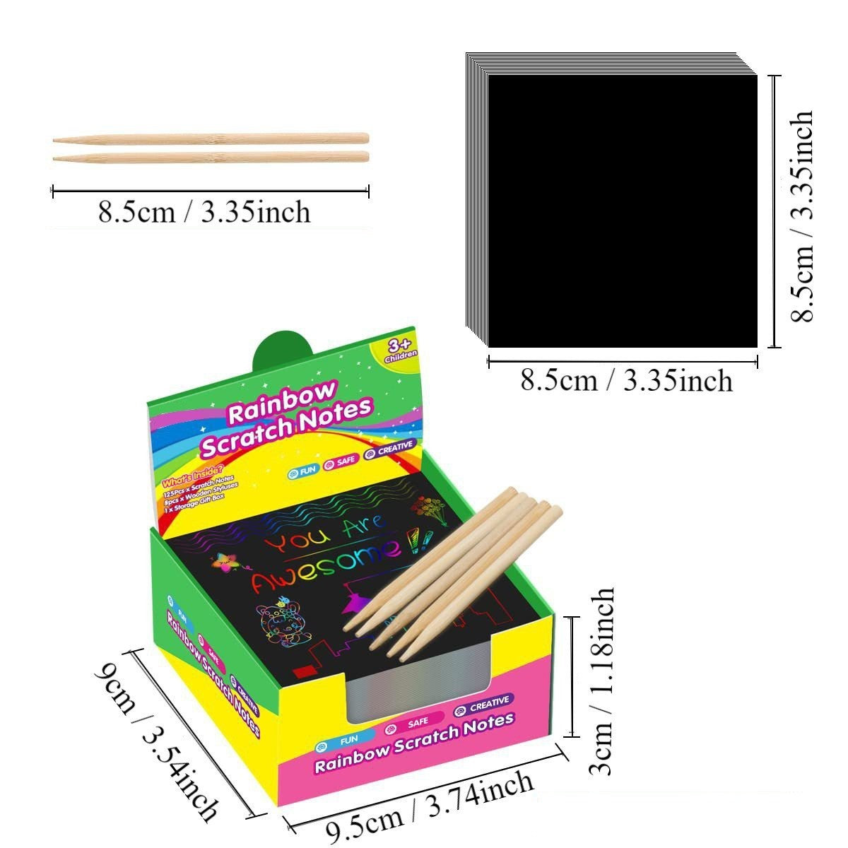 Set 100 de Foi de Hartie de Razuit, Vivimall, cu Creion din Bambus, pentru Desen, 8.5 x 8.5, Curcubeu, Negru - vivimall.ro