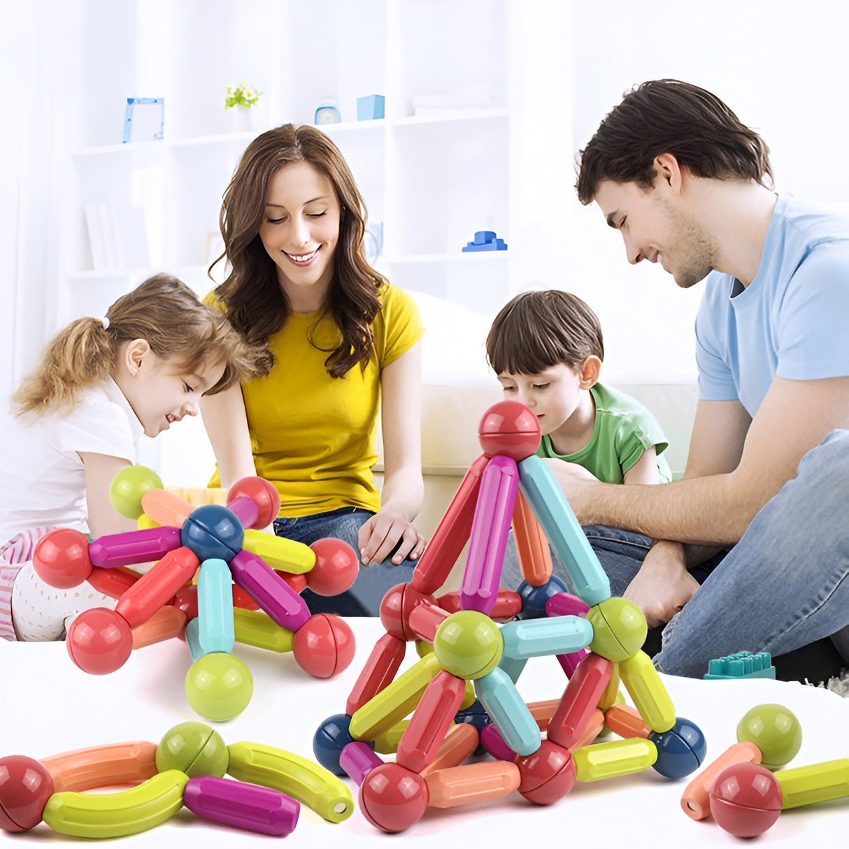 Set 100 Piese Magnetice de Constructie, Vivimall, Magnetic Sticks, Bastonase si Bile, 3 Ani, ABS, Magnet, 24 x 18.5 x 14 cm, Multicolor - vivimall.ro