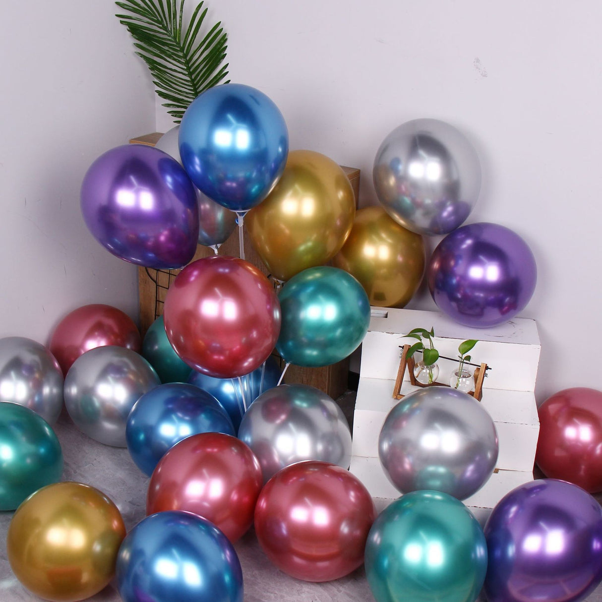 Set 12 Baloane, Flippy, din Latex Chrome, 13 cm, Auriu - vivimall.ro