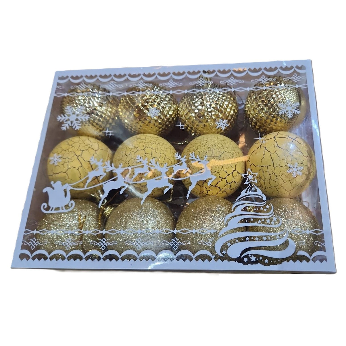 Set 12 Globuri de Craciun, Vivimall, pentru Brad, Model cu Glitter, Lucioase si Mate, Auriu - vivimall.ro
