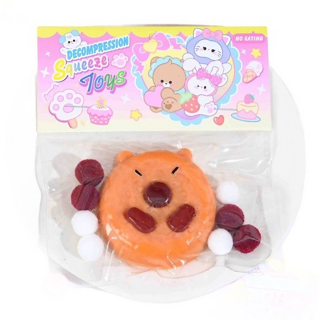 Set 12 Jucarii Antistres Squishy, Vivimall, cu Revenire Lenta, Squeeze Pinch Family, Forma de Biscuite Rotund, Model Capybara, 7x6.5 cm, 55g, Ambalaj Transparent, Maro - vivimall.ro