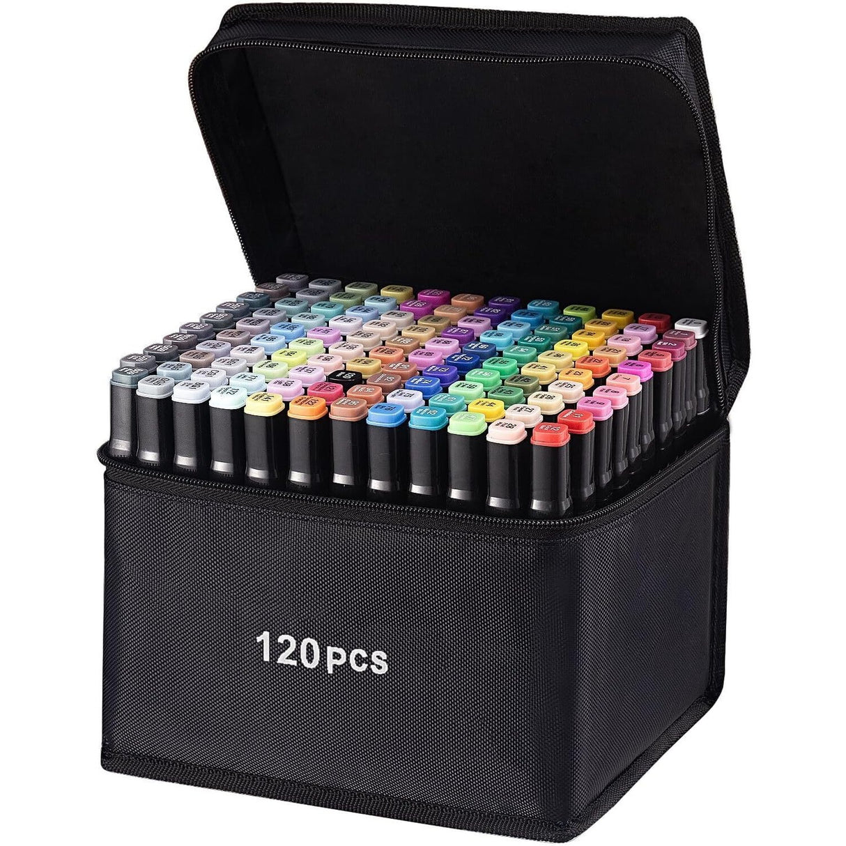 Set 120 Markere Duble, Vivimall, pe Baza de Alcool, Geanta Impermeabila Inclusa, Culori Numerotate, 20.3 x 17.5 x 17 cm, Multicolor - vivimall.ro