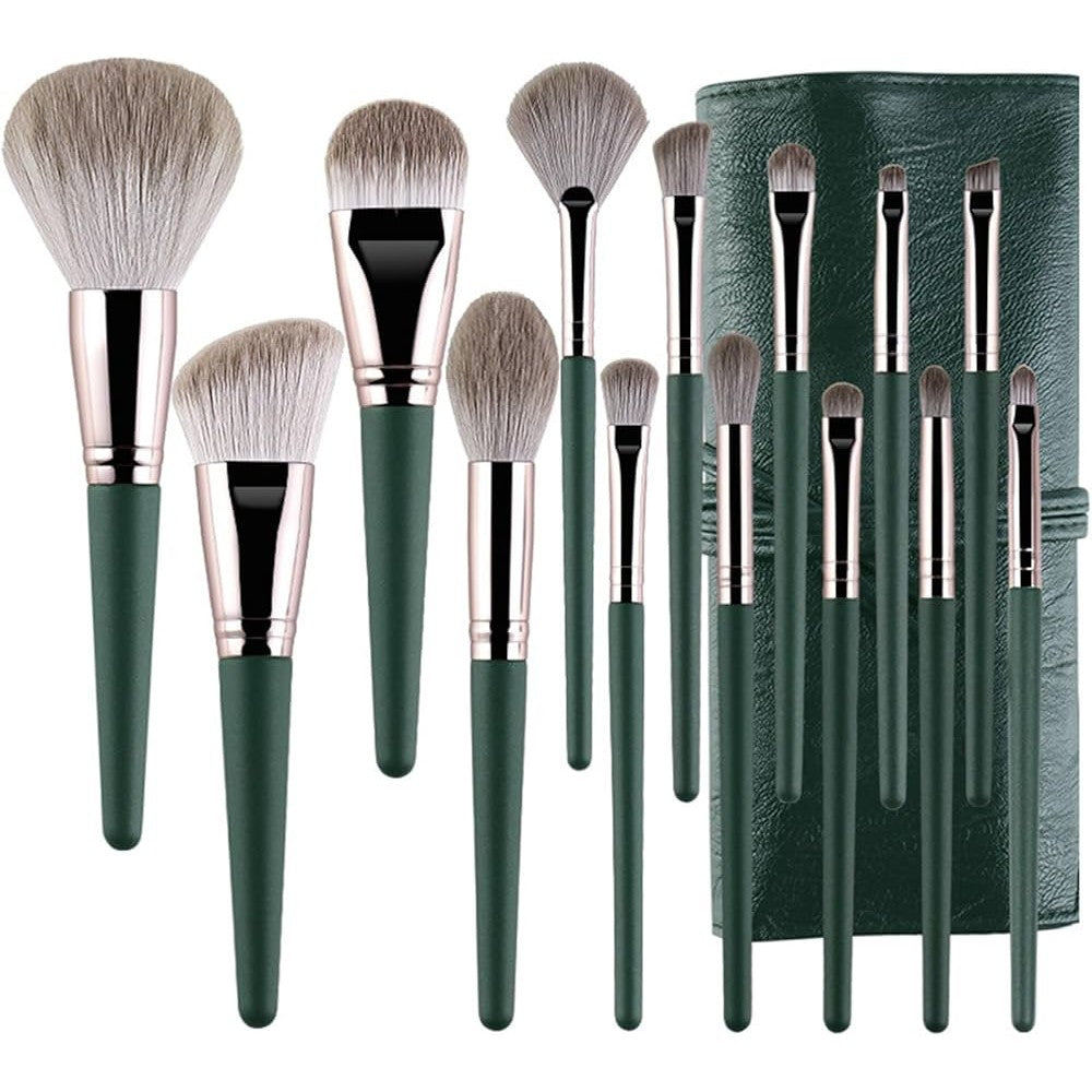 Set 14 Pensule Machiaj cu Suport, Verde | GlamBrush - vivimall.ro
