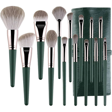 Set 14 Pensule Machiaj cu Suport, Verde | GlamBrush - vivimall.ro