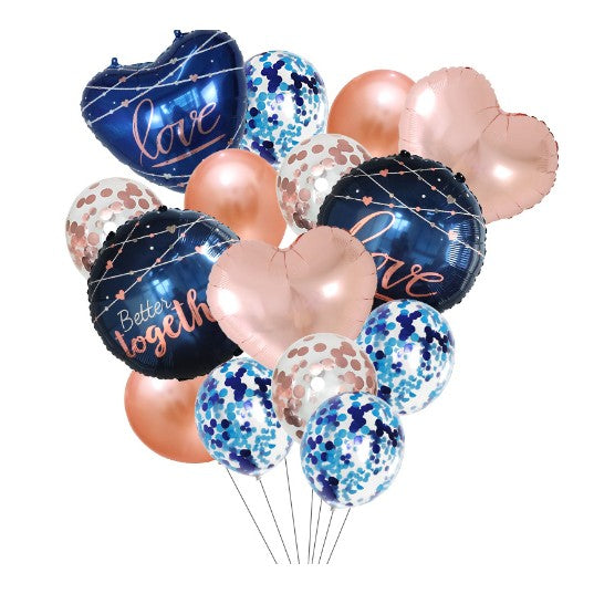 Set 15 baloane pentru Nunta, Vivimall, baloane pentru decor, din folie de aluminiu, 30 x 50 cm, Rose / Albastru - vivimall.ro