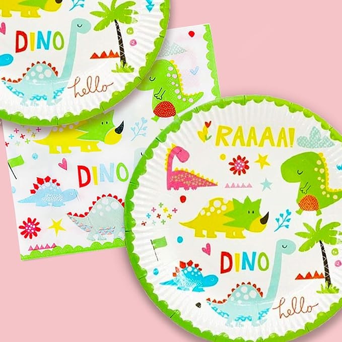 Set 16 Accesorii de Masa, Vivimall, Colectia Dino Park, 136 Piese, din Carton/Plastic/Hartie, Multicolor - vivimall.ro