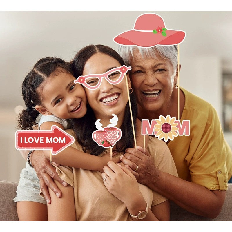 Set 18 Accesorii pentru Petrecere, Vivimall, Props pentru Photo Corner, Tematica Ziua Mamei, Multicolor - vivimall.ro