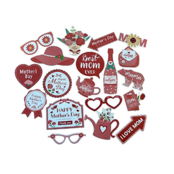 Set 18 Accesorii pentru Petrecere, Vivimall, Props pentru Photo Corner, Tematica Ziua Mamei, Multicolor - vivimall.ro