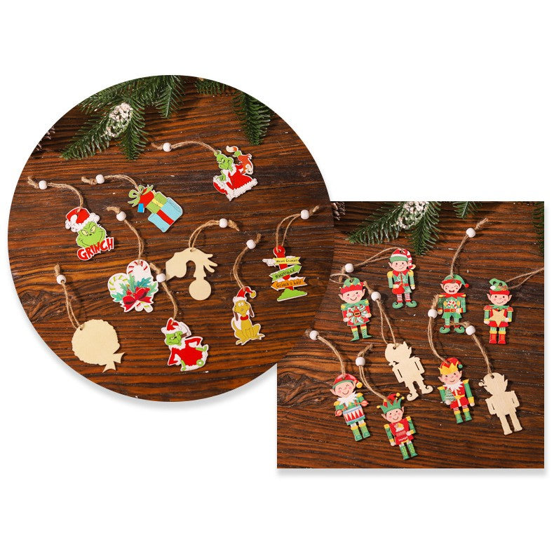 Set 18 Decoratiuni de Craciun din Lemn, Vivimall, cu Snur pentru Agatare in Brad, Model Elfi, Diferite Dimensiuni, Multicolor - vivimall.ro