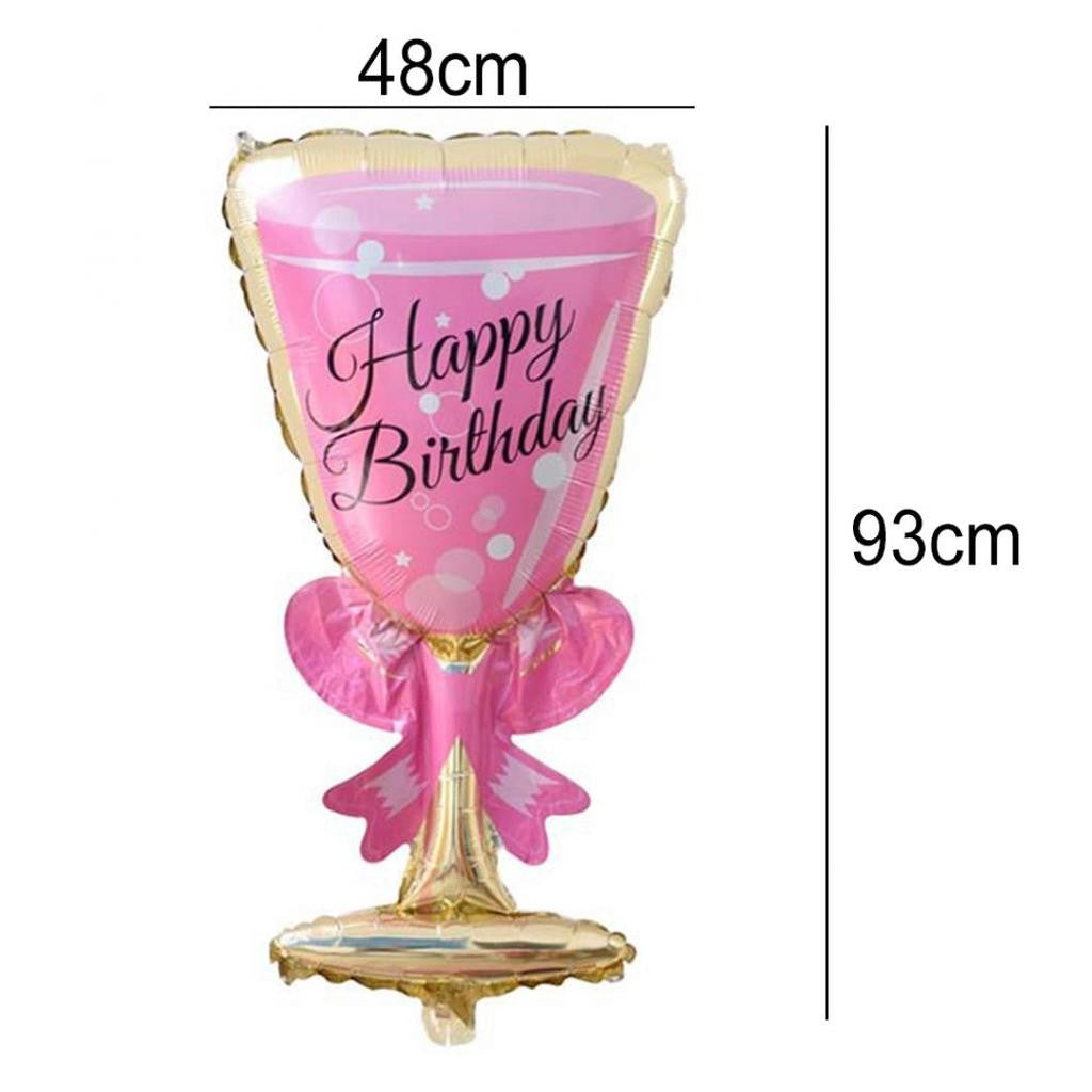 Set 2 Baloane din Folie Metalizata, Vivimall, tematica Aniversare HAPPY BIRTHDAY, Figurine Model Sticla de Sampanie 50 x 108 cm si Pahar 48 x 93 cm, Roz - vivimall.ro