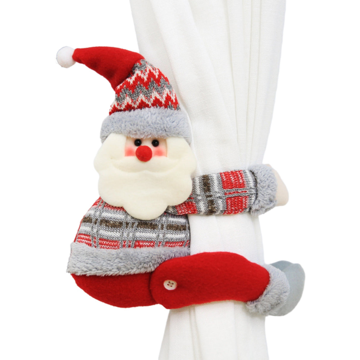 Clema pentru perdea, Vivimall, prindere cu arici, model Mos Craciun pe partea stanga, material textil/poliester, 53 x 23 cm, Multicolor - vivimall.ro