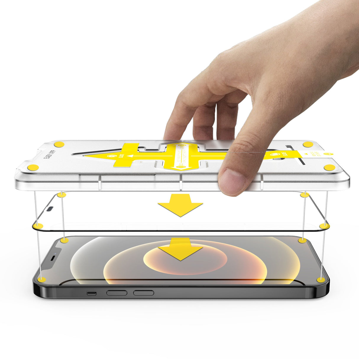 Set 2 folii sticla securizata cu sistem de montare usor si rapid Full Cover 3D Flippy compatibila cu Apple iPhone 12 Pro Max Negru - vivimall.ro