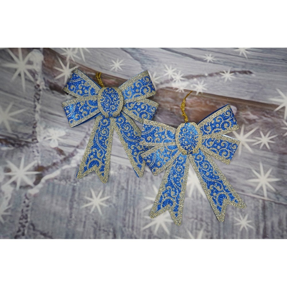 Set 2 fundite pentru brad, Albastre, model spiralat, cu margini aurii, 13 x 18 cm, PVC, Vivimall - vivimall.ro