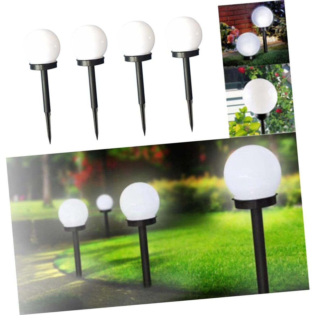 Set 2 Lampi Solare LED, Vivimall, Forma Sferica, Tip Glob, Diametru 10 cm, Alb Rece - vivimall.ro
