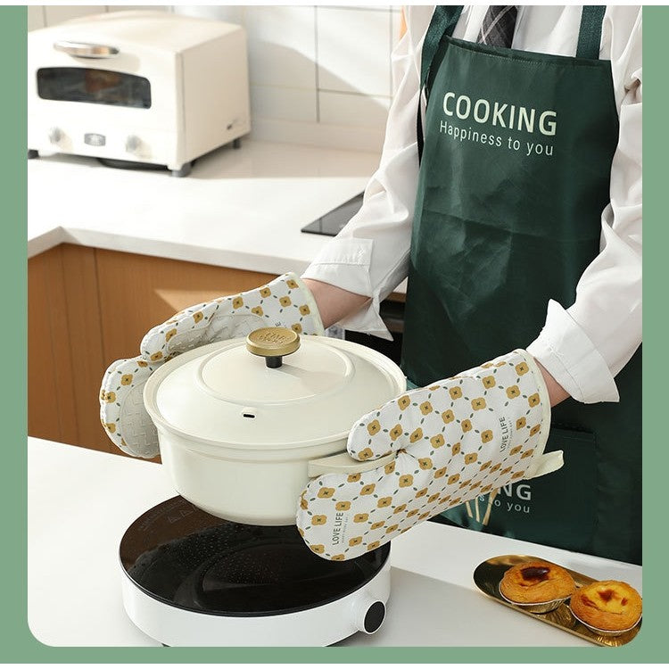 Set 2 manusi cuptor Vivimall, manusa de bucatarie, rezistenta 330 grade, textil si cauciuc, 26.5x18 cm, alb - vivimall.ro