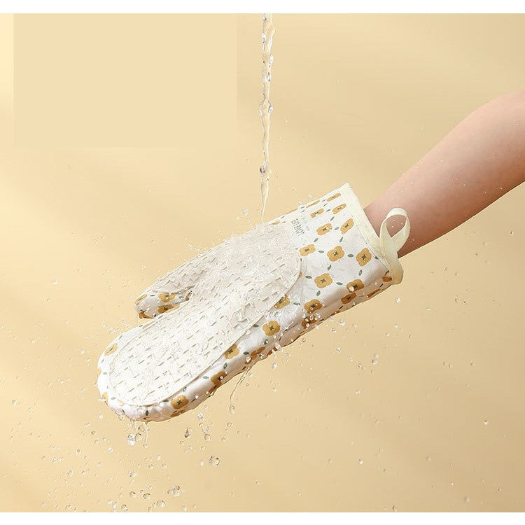 Set 2 manusi cuptor Vivimall, manusa de bucatarie, rezistenta 330 grade, textil si cauciuc, 26.5x18 cm, alb - vivimall.ro