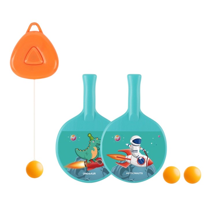Set 2 Palete de Tenis de Masa, Vivimall, pentru Copii, Design Animat, Tematica Astronauti, Accesoriu de Agatat Inclus si 2 Mingi, Albastru - vivimall.ro