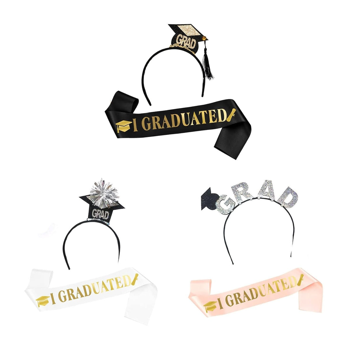 Set din 2 Piese pentru Absolvire, Vivimall, Panglica si Coronita, Model I Graduated, Negru - vivimall.ro