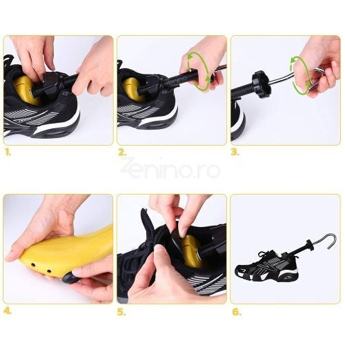 Set 2 Sanuri/Calapoade Reglabilile, Vivimall, pentru Alungit si Largit Pantofi, Geanta si Incaltator Incluse, Universale, Unisex, din ABS Premium, Arc, Marime 30 - 36, Galben - vivimall.ro