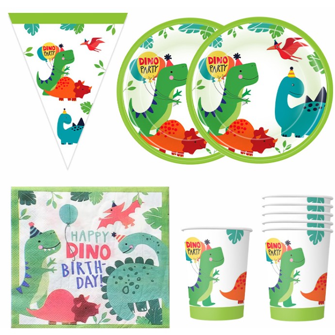 Set 20 de Servetele de Masa Happy Birthday, Vivimall, Model Dinozauri, Tematica Aniversare, 33x33 cm, Verde - vivimall.ro