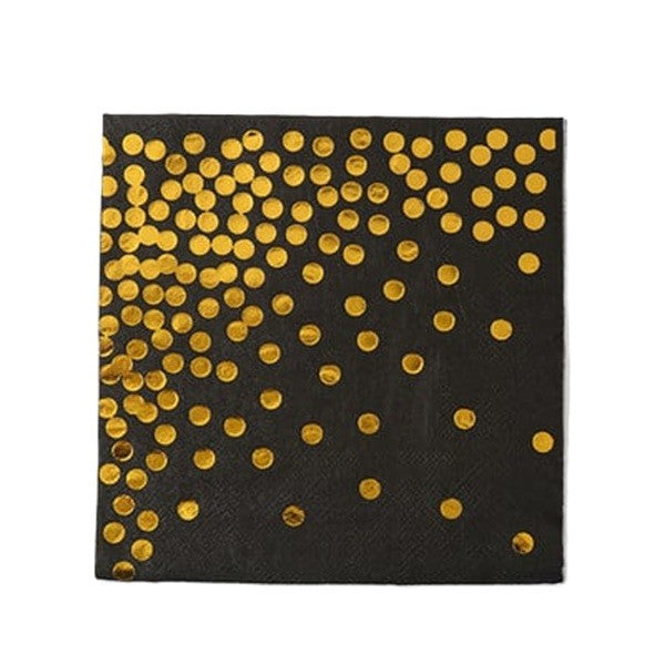 Set 20 de Servetele de Masa, Vivimall, Imprimeu cu Buline Aurii, din Hartie, 17 x 17 cm, Negru - vivimall.ro