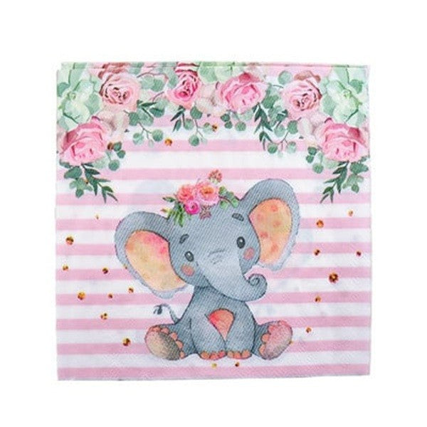 Set 20 de Servetele de Masa, Vivimall, Imprimeu Elefant, din Hartie, 16.5 x 16.5 cm, Roz - vivimall.ro