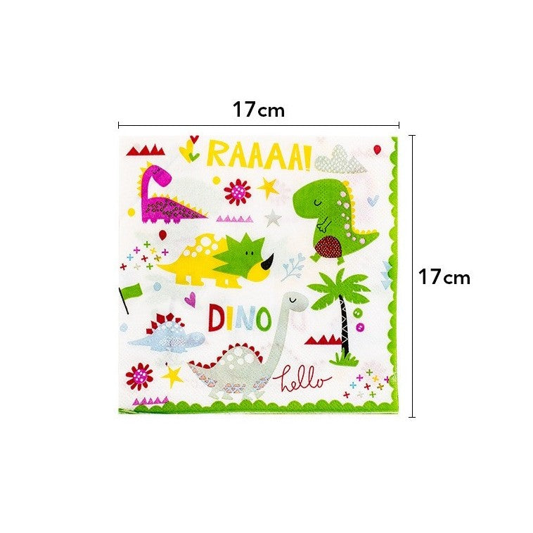 Set 20 Servetele de Masa, Vivimall, Colectia Dino Park, 17 x 17 cm, din Hartie, Multicolor - vivimall.ro