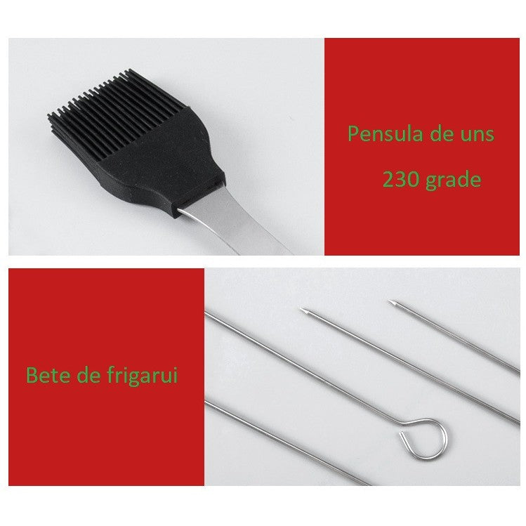 Set 20 Ustensile pentru Gratar, Vivimall, din Otel Inoxidabil, Geanta Oxford, Argintiu - vivimall.ro