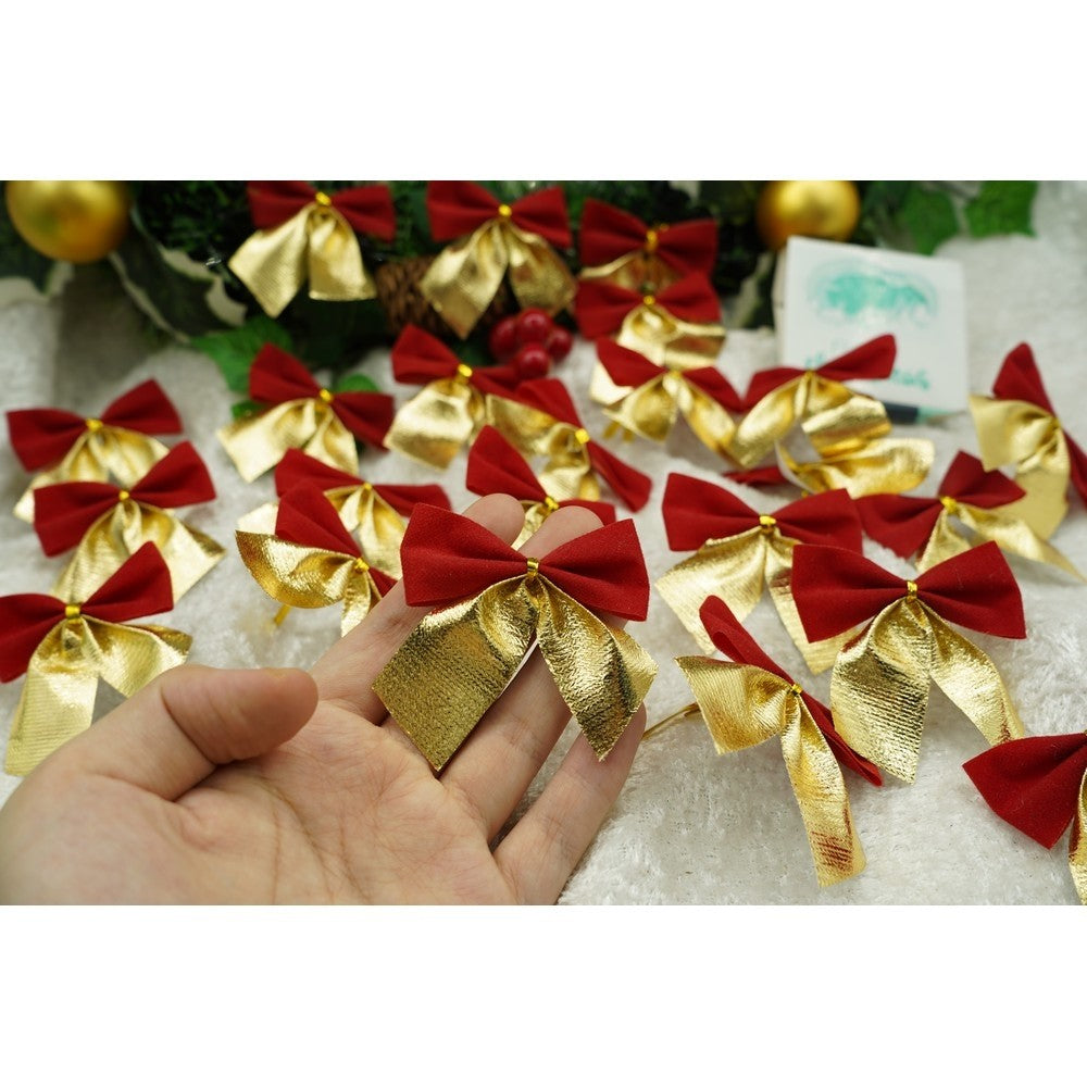 Set 24 fundite pentru brad, Rosii-Aurii , 5 x 6 cm, din poliester, Vivimall - vivimall.ro