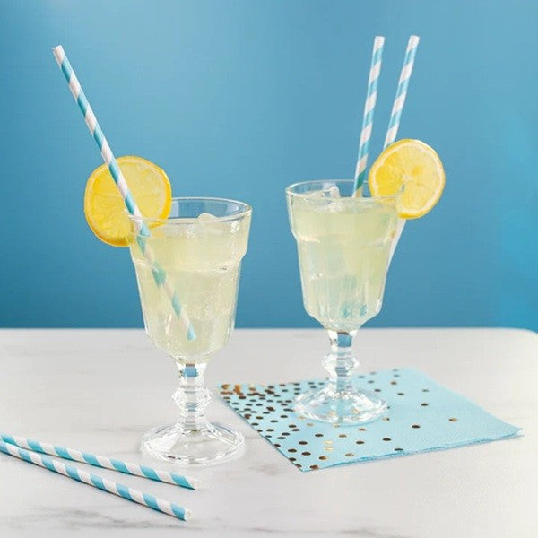 Set 25 Paie, Vivimall, din Hartie, 20 cm, Model cu Dungi, Alb/Albastru - vivimall.ro