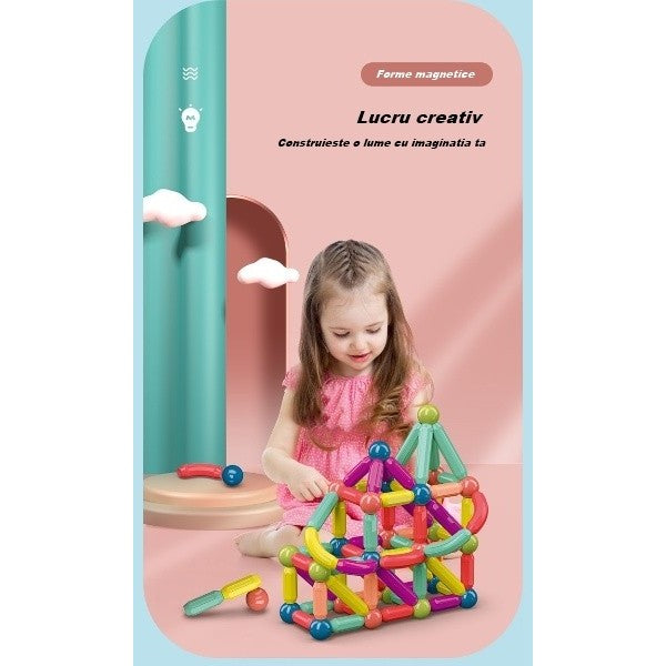 Set 25 piese magnetice de constructie, Vivimall, Forme geometrice, Multicolor - vivimall.ro