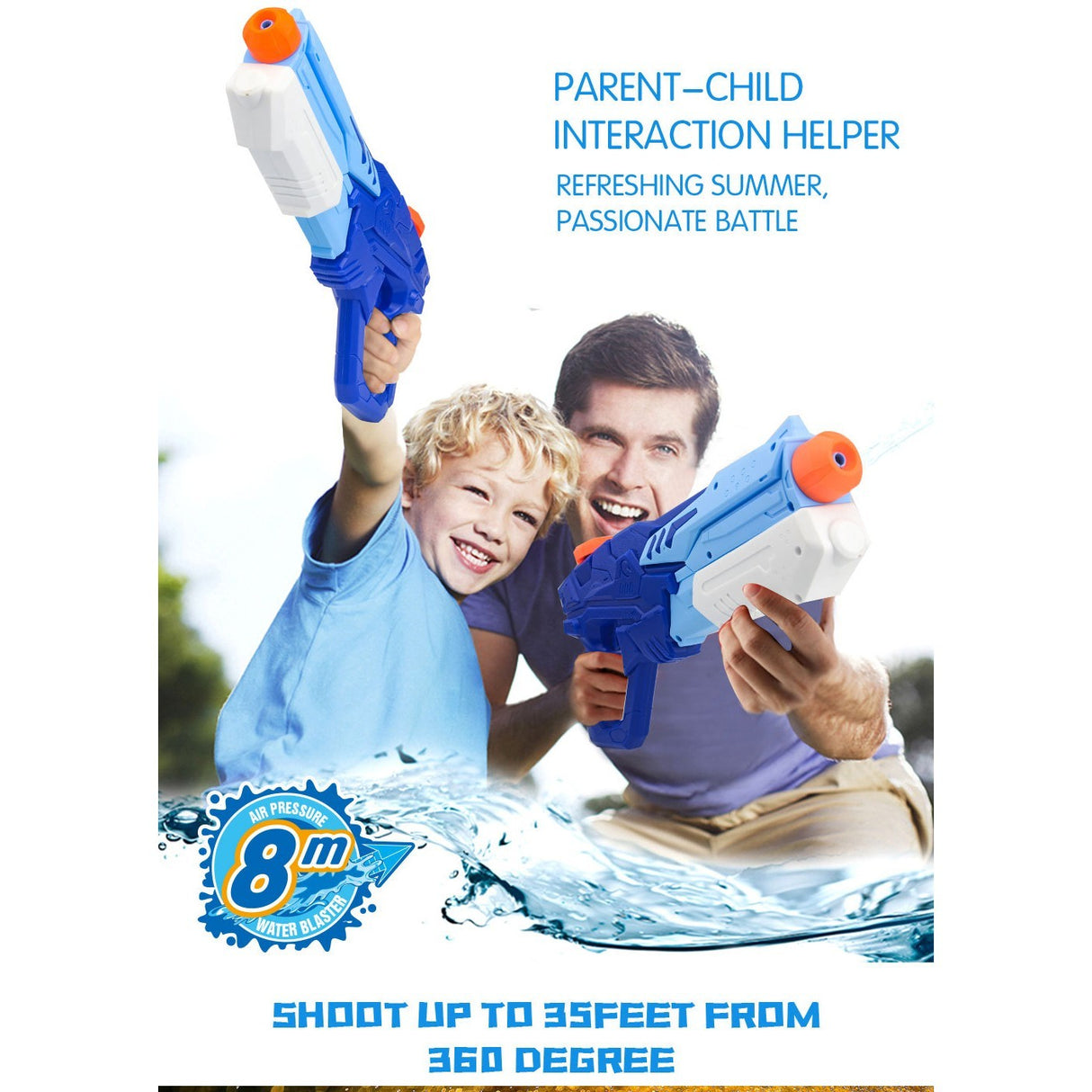 Set 2x Pistol cu Apa pentru Copii, Vivimall, 6ani+, Albastru, 1x 900 ML + 1x 300 ML - vivimall.ro