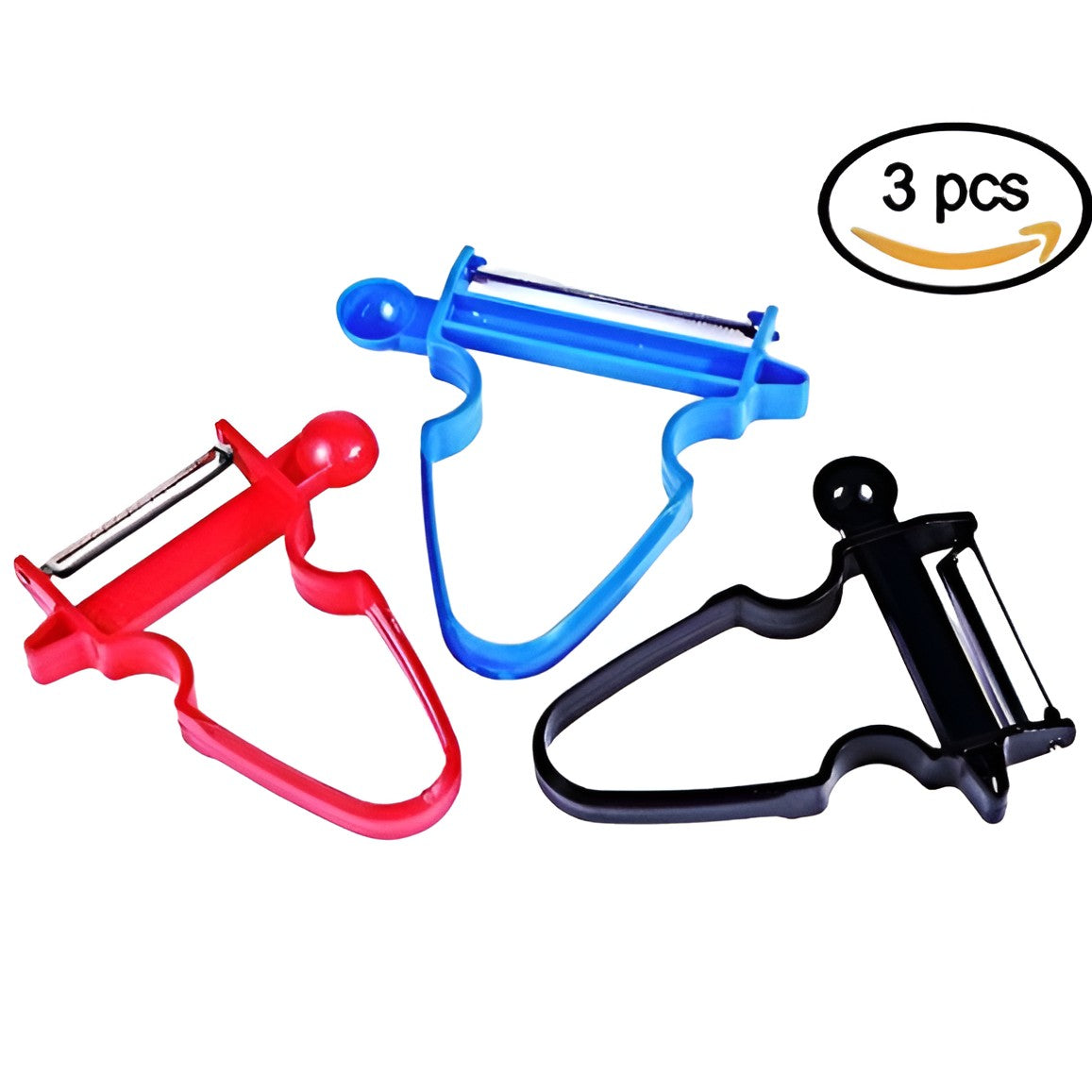 Set 3 Accesorii de Decojire, Razuire si Feliere, Vivimall, pentru Legume si Fructe, Negru-Rosu-Albastru - vivimall.ro