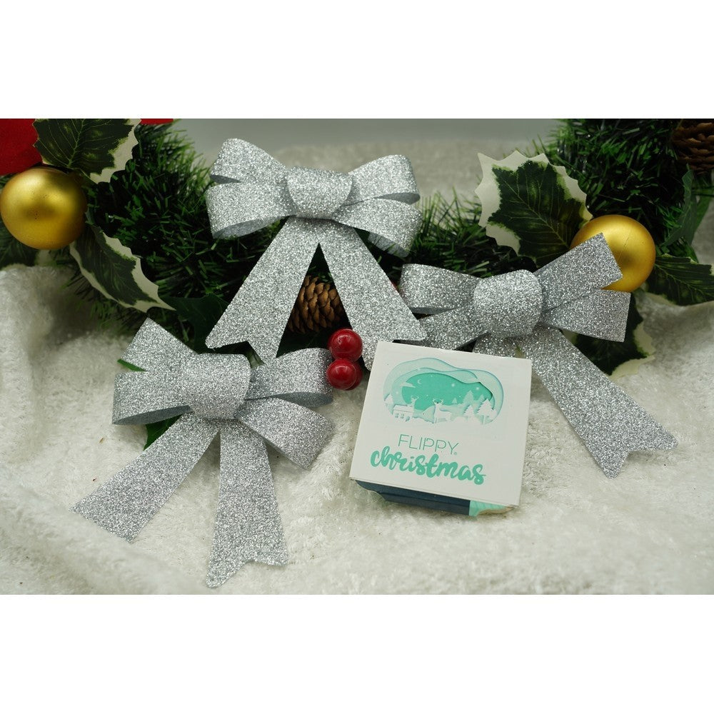 Set 3 fundite pentru brad, Argintii, cu sclipici, 10 x 11 cm, din poliester, Vivimall - vivimall.ro