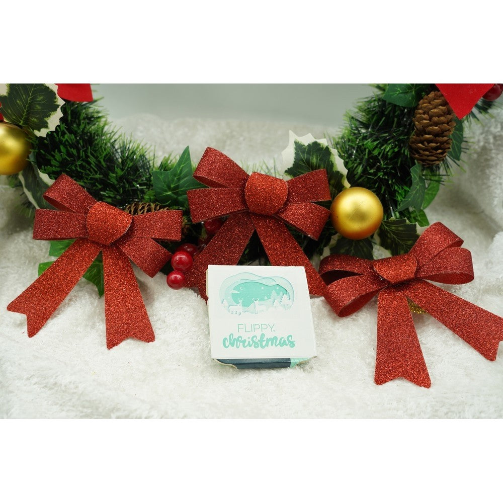 Set 3 fundite pentru brad, Rosii, cu sclipici, 10 x 11 cm, din poliester, Vivimall - vivimall.ro