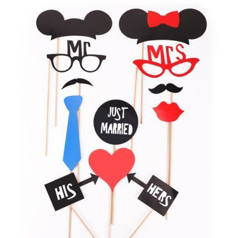 Set 31 de Accesorii pentru Petrecere, Vivimall, Props pentru Coltul de Poze, Ochelari, Palarii, Mustata, Cravata, Tematica Nunta, Multicolor - vivimall.ro