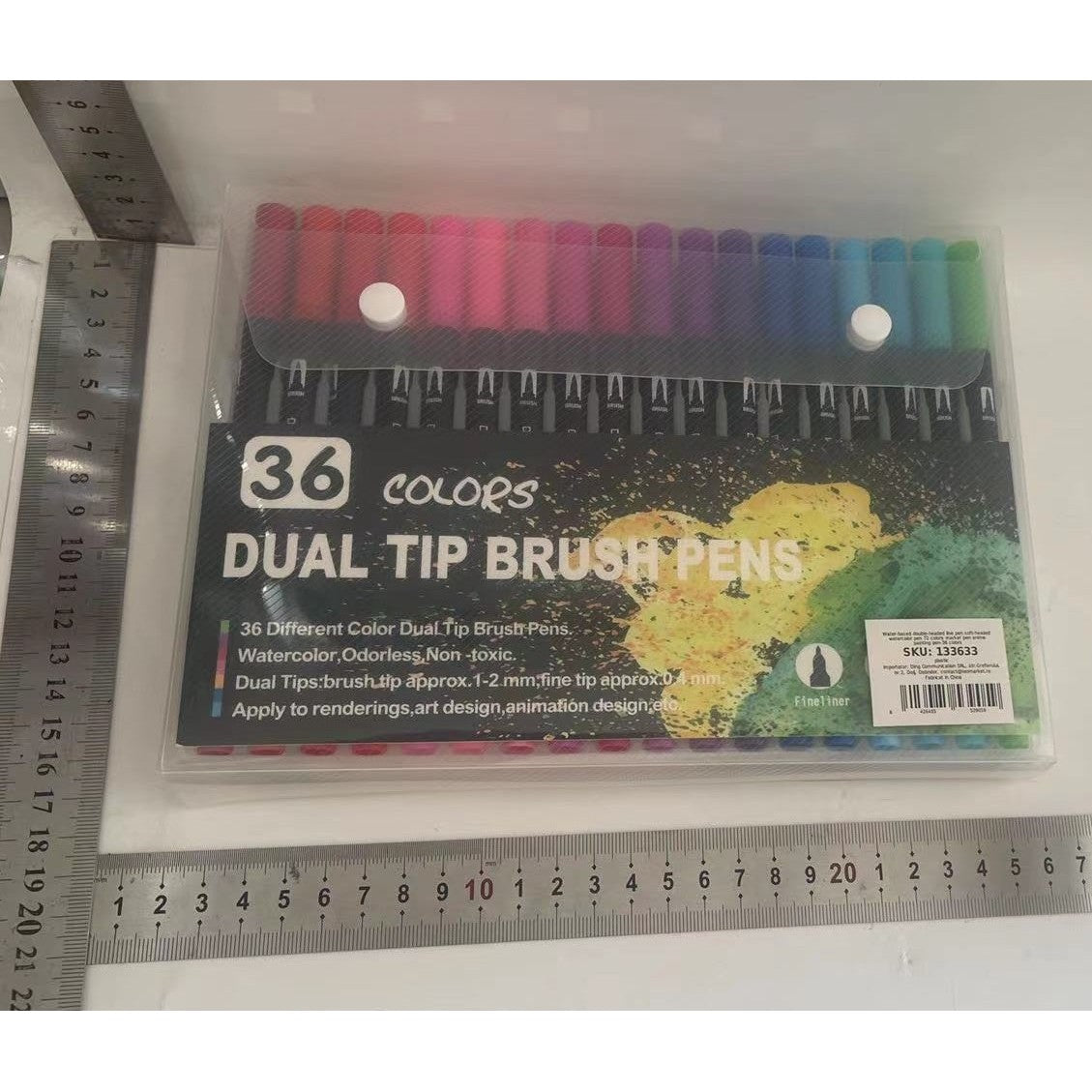 Set 36 Carioci, Vivimall, pe Baza de Apa, 2 Tipuri de Varf, 1-2 mm, 0.4 mm, Corp Carioca Negru, din Plastic, Multicolor - vivimall.ro