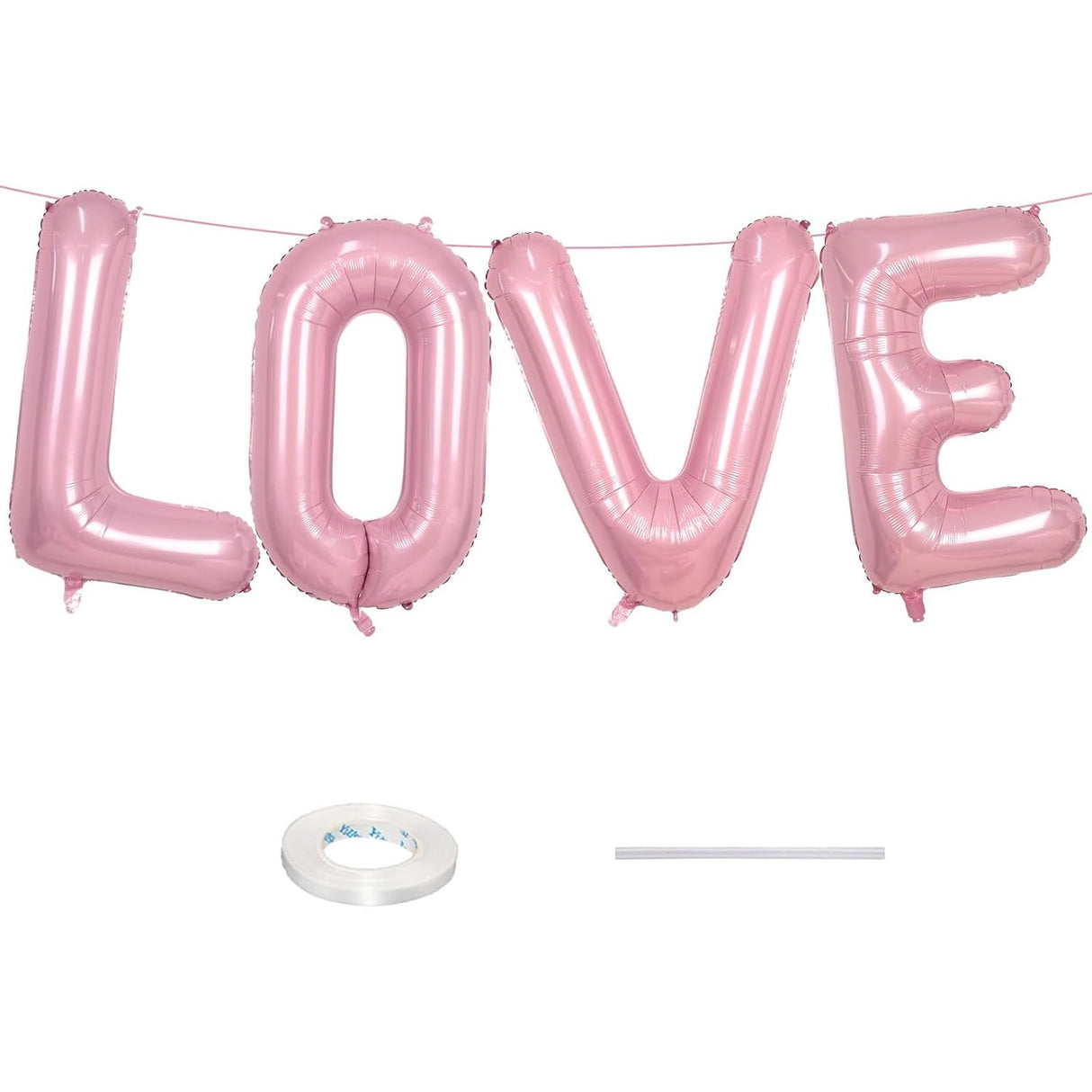 Set 4 Baloane din Folie Metalizata, Vivimall, Figurine Litere, Model Scris Love, Tema Iubire, 80 cm, Ambalaj Individual, Pai Inclus, Umflare cu Aer sau Heliu, Roz - vivimall.ro