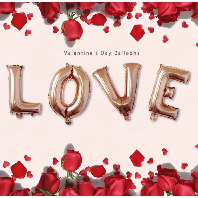 Set 4 Baloane din Folie Metalizata, Vivimall, Figurine Litere, Model Scris Love, Tema Iubire, 80 cm, Ambalaj Individual, Pai Inclus, Umflare cu Aer sau Heliu, Roz - vivimall.ro