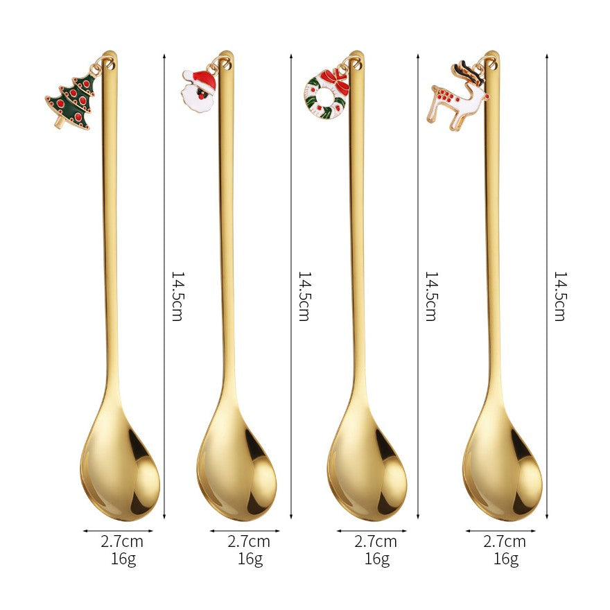 Set 4 Lingurite, Flippy, Tema Craciun, Model Carry The Merry, 4 Modele Tip Pandantiv, din Otel Inoxidabil, 19 x 16 x 2 cm, Multicolor - vivimall.ro