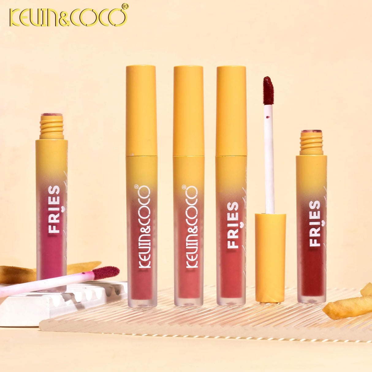 Set Luciu de buze, Kevin & Coco, Fries Baby, 4 Lip Gloss-uri, Stralucire si Hidratare Intensa, Rezistent, Multicolor - vivimall.ro