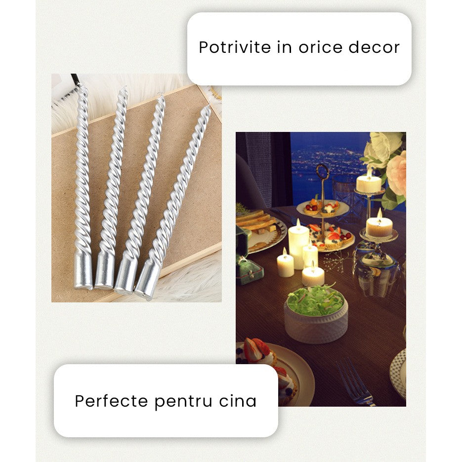 Set 4 Lumanari pentru Masa, Cina, Decor, Vivimall, Model Rasucit, Lungime 25 cm, Albastru - vivimall.ro