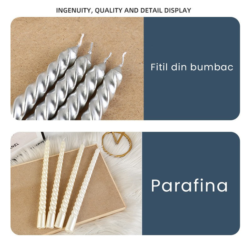 Set 4 Lumanari pentru Masa, Cina, Decor, Vivimall, Model Rasucit, Lungime 25 cm, Albastru - vivimall.ro