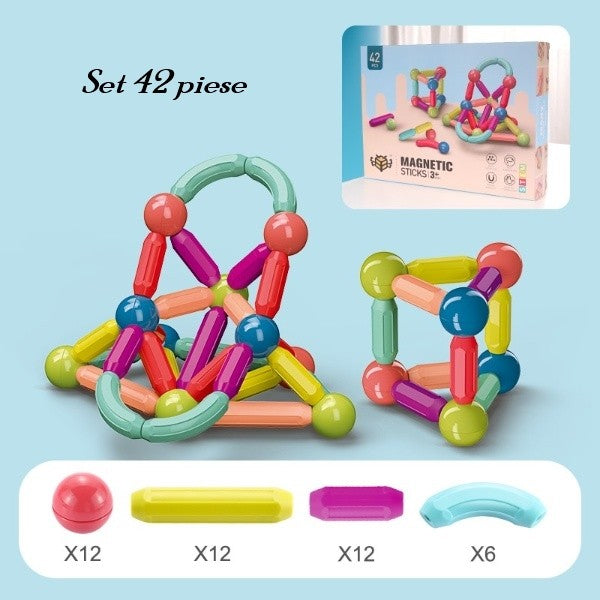 Set 42 piese magnetice de constructie, Vivimall, Forme geometrice, Multicolor - vivimall.ro