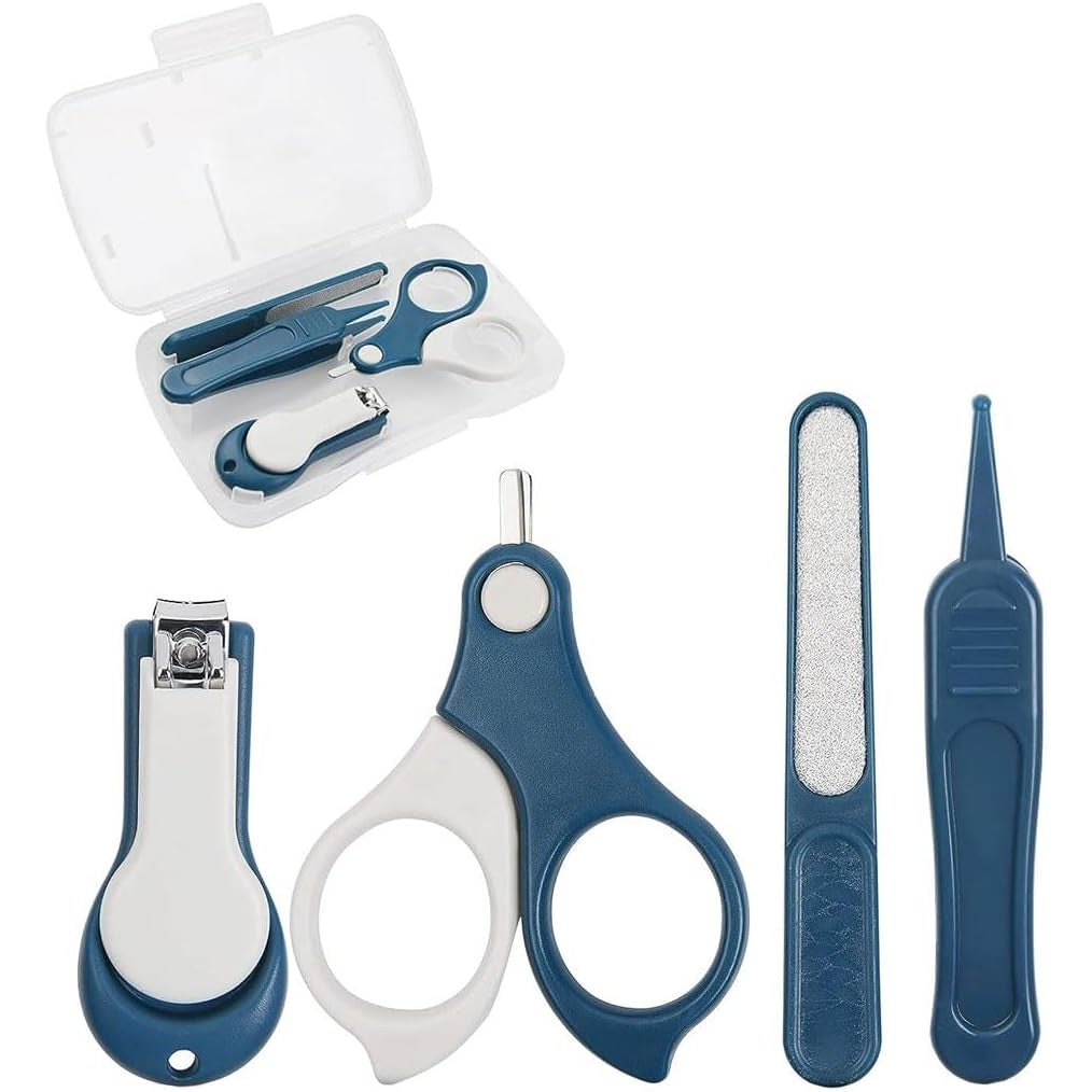 Set 4in1 de Ingrijire Unghii pentru Bebelusi, Vivimall, Cutie de Depozitare Transparenta, 0-6 Ani, 13.6x8x2 cm, Albastru Marin - vivimall.ro