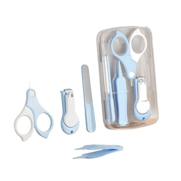 Set 4in1 de Ingrijire Unghii pentru Bebelusi, Vivimall, Cutie de Depozitare Transparenta, 0-6 Ani, 13.6x8x2 cm, Albastru Deschis - vivimall.ro